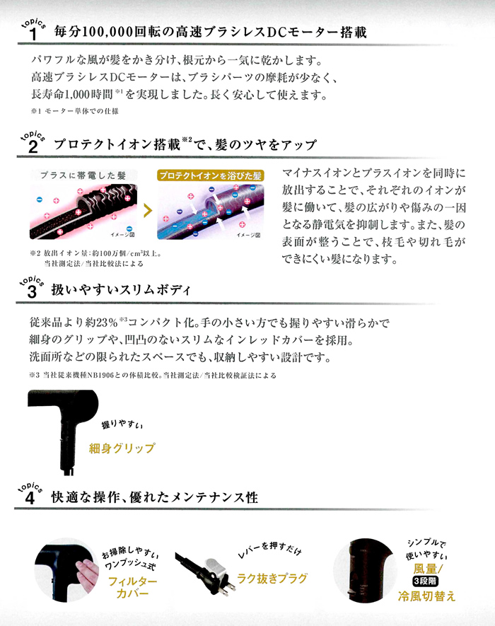 髪にツヤめき と まとまりを叶えるプロテクトイオン搭載ヘアドライヤー
