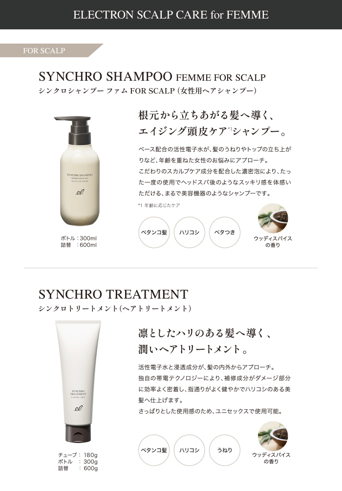 シンクロシャンプー ファム FOR SCALP、シンクロトリートメント